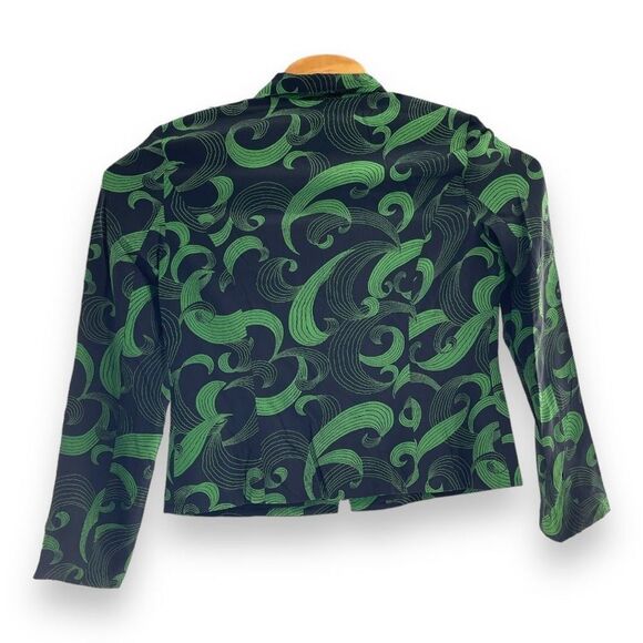 Maggy London Women's Long Sleeve Silk Full Zip Jacket Black And Green Size 8 - Picture 2 of 3